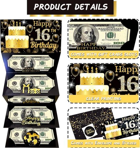 16th Happy Birthday Party Money Envelope for Cash Gifts Birthday Eve Party Cash Gifts Surprise Money or Gift Card Holder for Boys Girls 16th Celebration Party Supplies in Kuwait