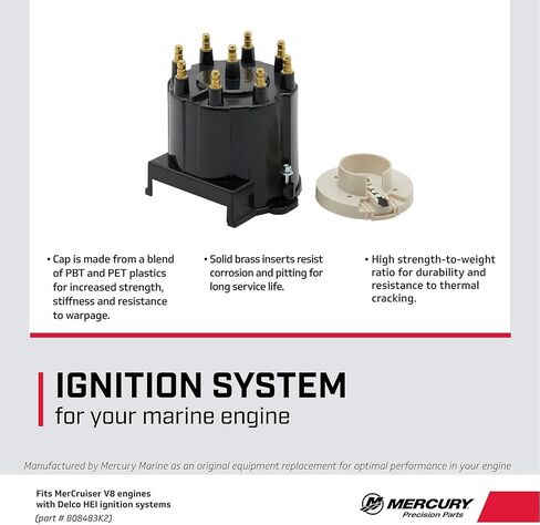 Mercury 808483K2 Distributor Cap and Rotor Kit for Marinized V8 Engines by GM with Delco HEI Ignition Systems in Kuwait