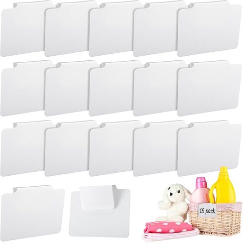 16Pcs White Clip-On Basket Labels, 3.5x2.5 Inch Removable PVC Labels with Holders for Storage Bins, Pantry & Closet Organization, Removable Label Holders in Kuwait