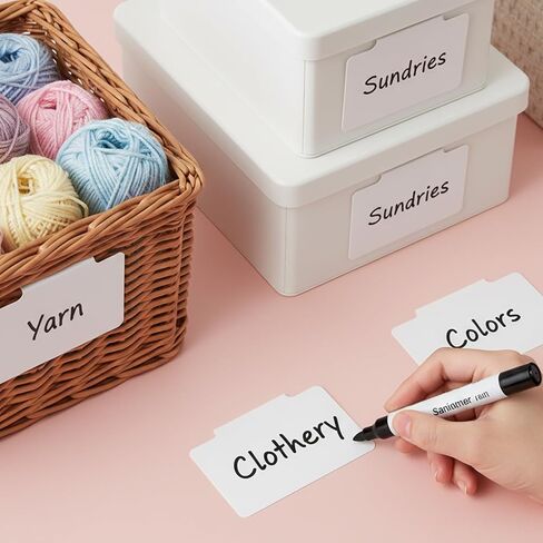 16Pcs White Clip-On Basket Labels, 3.5x2.5 Inch Removable PVC Labels with Holders for Storage Bins, Pantry & Closet Organization, Removable Label Holders in Kuwait