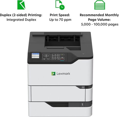 Lexmark MS825dn Monochrome Laser Duplex (2-Sided) Printing, Print Speed of up to 70 ppm and Recommended Monthly Volume of 5000-100000 Pages(50G0300) in Kuwait