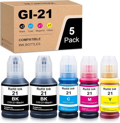 GI21 Ink Bottles G3260 Replacements for Canon GI-21 Ink Refill Bottles Compatible for Canon G3270 G3260 G4270 G2260 G1220 G1230 G2270 MegaTank Printer (5 Pack, 2BK 1C 1M 1Y) in Kuwait