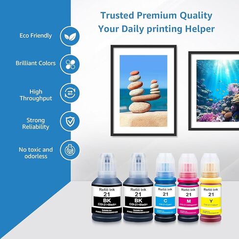 GI21 Ink Bottles G3260 Replacements for Canon GI-21 Ink Refill Bottles Compatible for Canon G3270 G3260 G4270 G2260 G1220 G1230 G2270 MegaTank Printer (5 Pack, 2BK 1C 1M 1Y) in Kuwait
