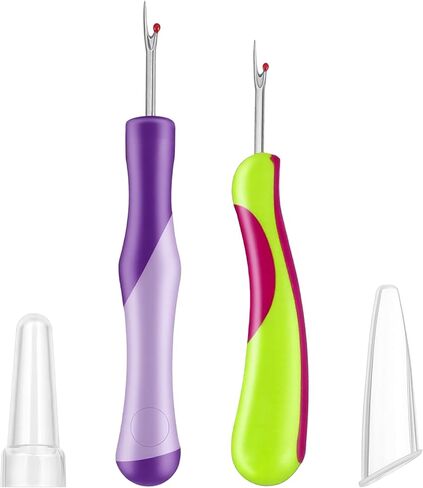 2 Pcs Seam Ripper, Ergonomic Stitch Ripper, Embroidery Removal Tool, Needlepoint Accessories for Hand Sewing, Knitting, Cross Stitching, Thread Cutter for Sewing Crafts (Purple + Green) in Kuwait