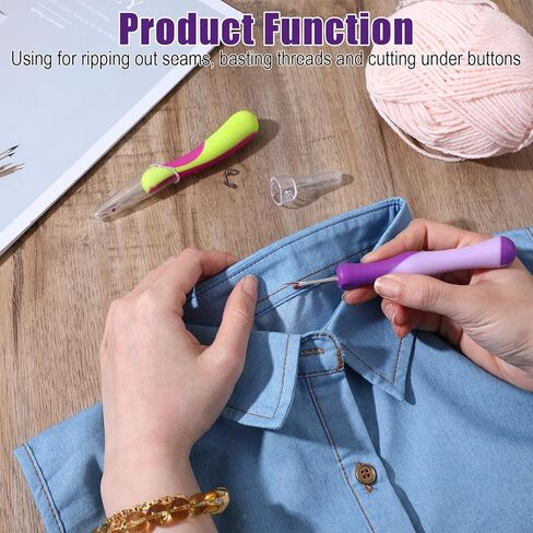 2 Pcs Seam Ripper, Ergonomic Stitch Ripper, Embroidery Removal Tool, Needlepoint Accessories for Hand Sewing, Knitting, Cross Stitching, Thread Cutter for Sewing Crafts (Purple + Green) in Kuwait