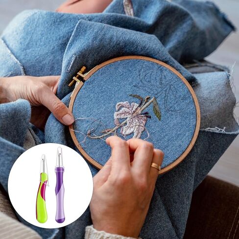 2 Pcs Seam Ripper, Ergonomic Stitch Ripper, Embroidery Removal Tool, Needlepoint Accessories for Hand Sewing, Knitting, Cross Stitching, Thread Cutter for Sewing Crafts (Purple + Green) in Kuwait