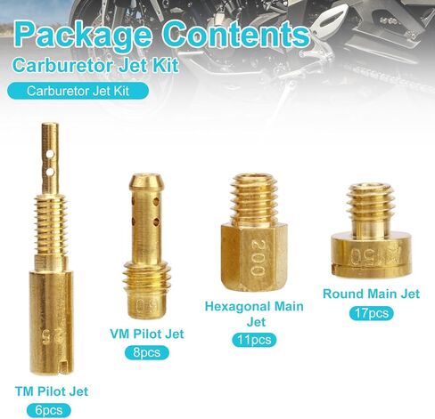 42pcs Carburetor Jet Kit for Mikuni, Including 17 Round Main 6 TM Pilot 8 VM Pilot and 11 Hex Main Jets Practical Carburetor Accessories for Tuning and Repairing in Kuwait