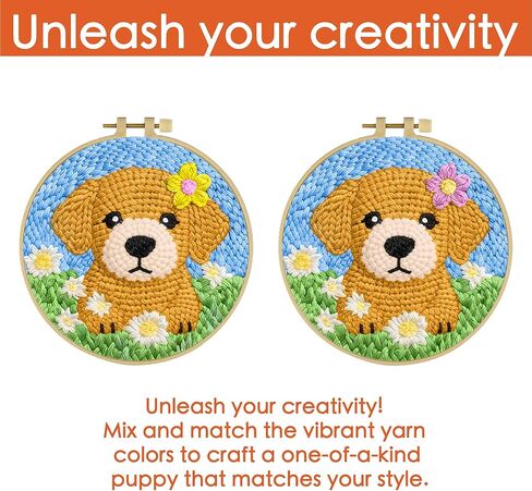 Punch Needle Kit for Beginners: Adorable Golden Retriever Puppy DIY Embroidery Craft Set | All-in-One Starter Kit with Hoop, Fabric & Yarn | Easy Gift & Home Decor for Adults & Kids (20x20cm) in Kuwait
