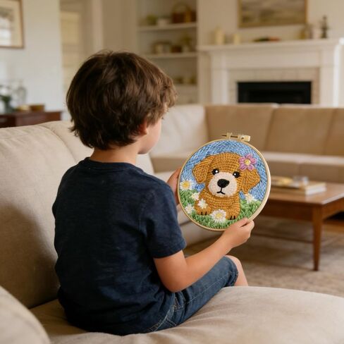 Punch Needle Kit for Beginners: Adorable Golden Retriever Puppy DIY Embroidery Craft Set | All-in-One Starter Kit with Hoop, Fabric & Yarn | Easy Gift & Home Decor for Adults & Kids (20x20cm) in Kuwait