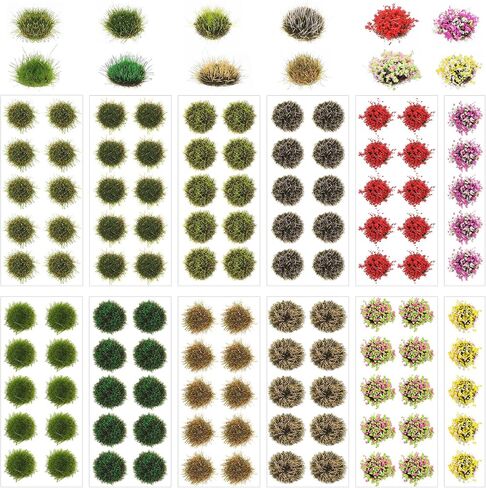 Grevosea 110 Pcs DIY Miniature Flowers Plants, Self Adhesive Flower Clusters Static Grass Tufts Lowland Shrubs Model Kit for Train Railroad Scenery Sand Diorama Miniature Bases Terrain in Kuwait