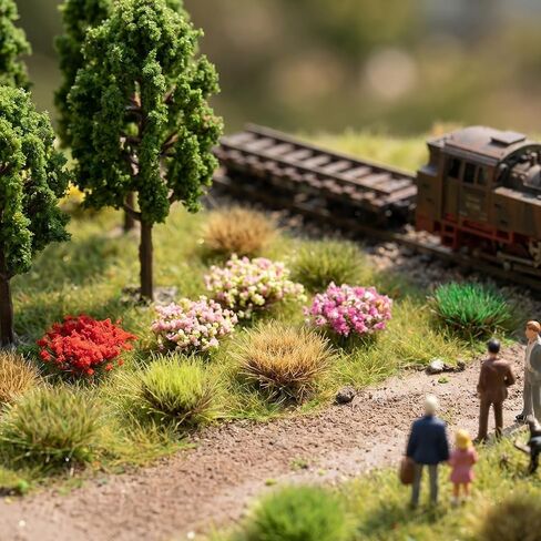 Grevosea 110 Pcs DIY Miniature Flowers Plants, Self Adhesive Flower Clusters Static Grass Tufts Lowland Shrubs Model Kit for Train Railroad Scenery Sand Diorama Miniature Bases Terrain in Kuwait