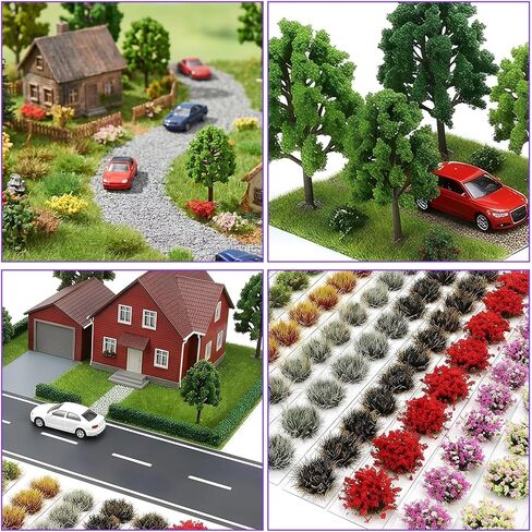 Grevosea 110 Pcs DIY Miniature Flowers Plants, Self Adhesive Flower Clusters Static Grass Tufts Lowland Shrubs Model Kit for Train Railroad Scenery Sand Diorama Miniature Bases Terrain in Kuwait
