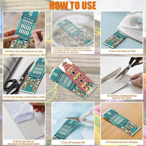 freebloss 12 مجموعة عبر غرزة المرجعية عدة 11 ct مختومة عبر الابره عدة DIY التطريز المرجعية مجموعات للمبتدئين الكبار مع تعليمات 6 × 20 سم / 8 "× 2.4"، نمط المنازل in Kuwait