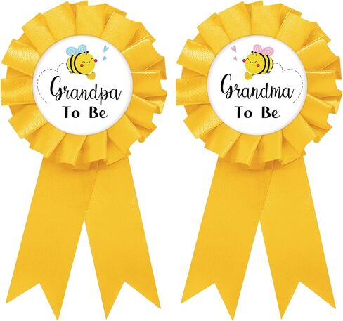 Grandma to Bee Tinplate Badge Pin, Grandpa to Bee Pin for Men, Gender Reveal Button for Grandma Grandpa, Yellow Rosette Button for New Grandparent, Bee Theme Baby Shower Party Favors in Kuwait