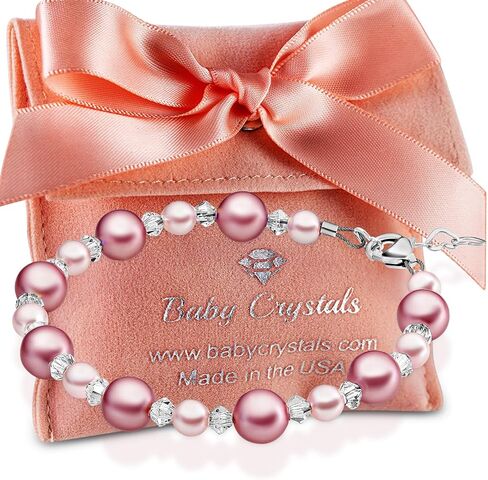 925 Sterling Silver Pink Pearl Bracelet for girls, Newborn Baby Bracelets for Infant Girls, Toddler Bracelets and little Girl Jewelry, Gifts for Teenage Girls in Saudi Arabia