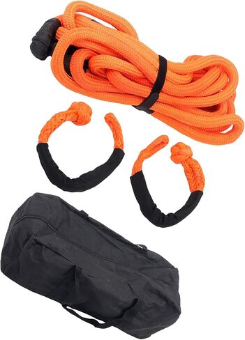 HOSTIC 1 Inch x 30 Feet Power Recovery Rope with 2 Soft Shackles, 34000 Pounds Breaking Strength, Nylon N66 Double-Layer Weaving, Heavy-Duty with Over 30% Elasticity, for Truck ATV UTV SUV, Orange in Kuwait