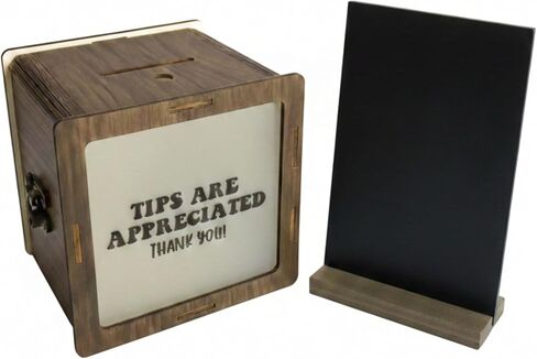 Tip Jar Acrylic Wooden Money with Slot and Secure - Clear Acrylic for Fundraising, Raffle, Suggestion and Donation Box - Tip Box for Extra and A little something Tips in Kuwait