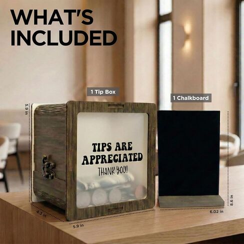 Tip Jar Acrylic Wooden Money with Slot and Secure - Clear Acrylic for Fundraising, Raffle, Suggestion and Donation Box - Tip Box for Extra and A little something Tips in Kuwait