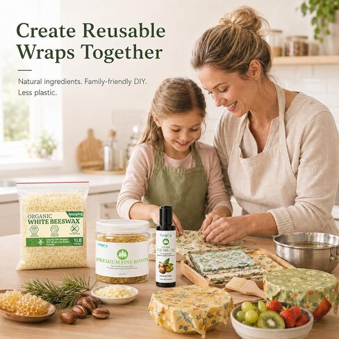 Suooydoy Beeswax Wrap DIY Kit – 1 lb White Beeswax Pellets, 8 oz Pine Resin & 3.4 fl oz Jojoba Oil, Natural Pine Rosin Ingredients for Reusable Food Wraps, Candle Making & DIY Crafts in Kuwait