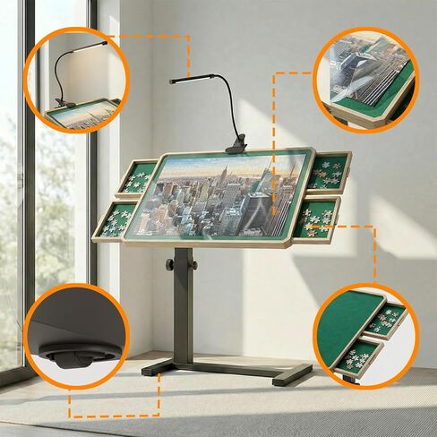 Puzzle Table with Drawers 1500 Pieces Adjustable Puzzle Tables for Adults with 4 Drawers and Cover 35.4"x 26.8" Puzzle Borad for mom in Kuwait