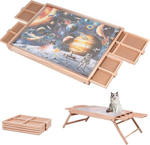 29.92"x22.04"Wooden Puzzle Table with Drawers Cover and Folding Legs,1000 Piece Jigsaw Puzzle Board,Gift for Loved Ones & Friends in Kuwait