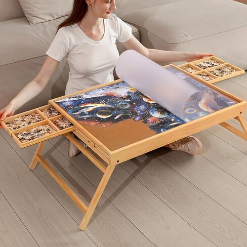 29.92"x22.04"Wooden Puzzle Table with Drawers Cover and Folding Legs,1000 Piece Jigsaw Puzzle Board,Gift for Loved Ones & Friends in Kuwait