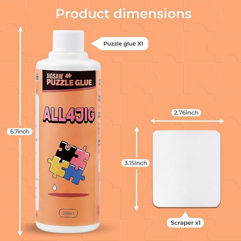 غراء أحجية الصور المقطوعة ذو سعة كبيرة من ALL4JIG، تجفيف شفاف 10.1 أونصة سائلة (300 مل) مع مكشطة وحافظة الألغاز ومانع للألغاز النهائية، لمسة نهائية لامعة ناعمة لـ 1000 قطعة من الألغاز، لعرض إطار اللغز in Kuwait