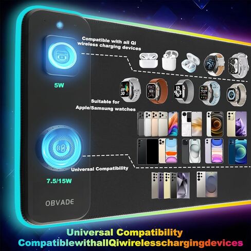 لوحة ماوس الألعاب RGB شحن لاسلكي XXL حصيرة مكتبية للوحة المفاتيح 15 وات شاحن سريع 11 وضع إضاءة LED وسادات مكتبية كبيرة غير قابلة للانزلاق على أعلى المكاتب in Kuwait