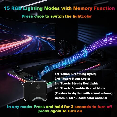 لوحة ماوس الألعاب RGB شحن لاسلكي XXL حصيرة مكتبية للوحة المفاتيح 15 وات شاحن سريع 11 وضع إضاءة LED وسادات مكتبية كبيرة غير قابلة للانزلاق على أعلى المكاتب in Kuwait