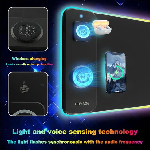لوحة ماوس الألعاب RGB شحن لاسلكي XXL حصيرة مكتبية للوحة المفاتيح 15 وات شاحن سريع 11 وضع إضاءة LED وسادات مكتبية كبيرة غير قابلة للانزلاق على أعلى المكاتب in Kuwait