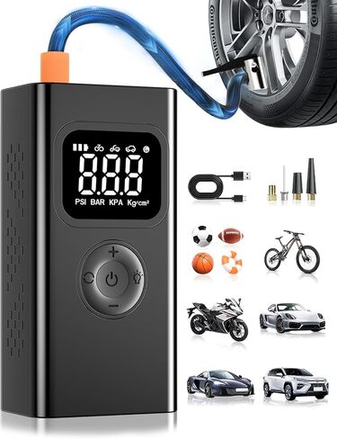 ضاغط هواء محمول، مضخة هواء 150 رطل لكل بوصة مربعة لإطارات السيارات - مضخة إطارات أسرع 3 مرات لسيارات الدفع الرباعي والدراجات النارية والكرات والدراجات، مقياس ضغط رقمي مدمج، ضوء تحذير LED للطوارئ in Kuwait