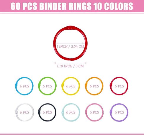 60 Pack Loose Leaf Binder Office Book Rings 1-Inch, with Metal Nickel Plated for Key,for Index Cards and School，Assorted Colors in Kuwait