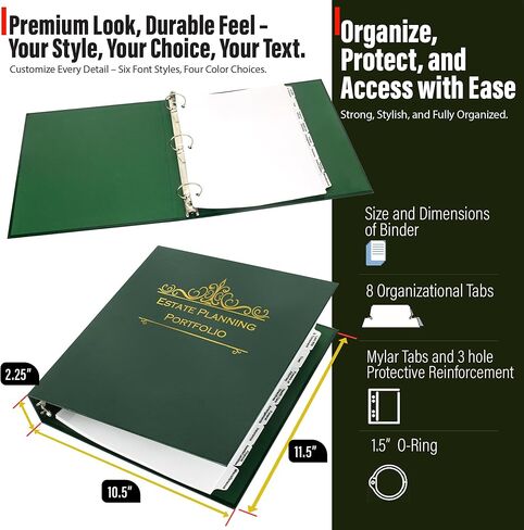 Personalized Estate Planning Portfolio Binder with Custom Spine Text – Professional Legal Document Organizer in Kuwait
