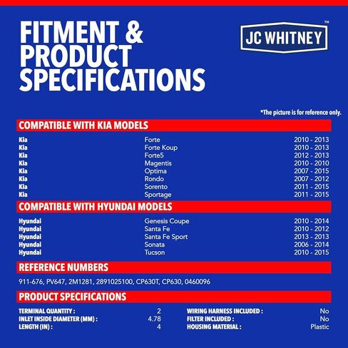 JC Whitney JFBAJCWVCS00125 Vapor Canister Purge Solenoid - متوافق مع Hyundai Tucson 10-15، Santa Fe 10-12، Sonata 06-14، Genesis Coupe 10-14، Kia Forte 10-13، Sorento 11-15 - 2.0L 2.4L in Kuwait