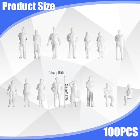 Tucnoeu 100pcs 1:50 Scale White Unpainted Mini People Figures - Miniature People Figurines for Model Trains, Architectural Projects, and DIY Miniature Scenes in Kuwait