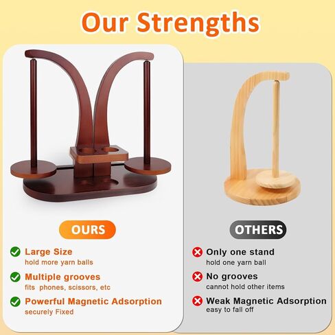 Wooden Yarn Holder for Crocheting and Knitting, Yarn Spinner with Double Magnetic Spindle and Phone Stand, Perfect for Crocheting and Knitting Lovers in Kuwait