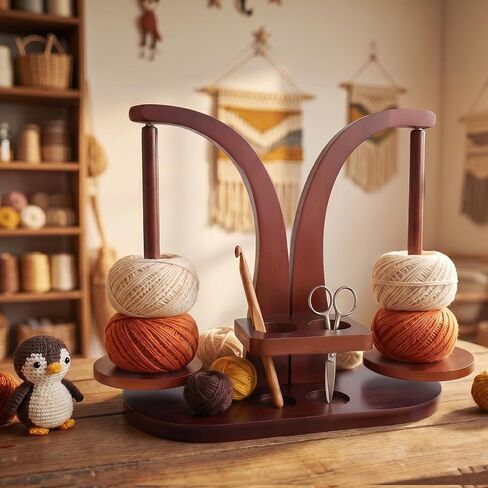 Wooden Yarn Holder for Crocheting and Knitting, Yarn Spinner with Double Magnetic Spindle and Phone Stand, Perfect for Crocheting and Knitting Lovers in Kuwait