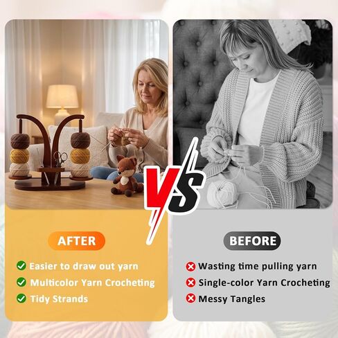 Wooden Yarn Holder for Crocheting and Knitting, Yarn Spinner with Double Magnetic Spindle and Phone Stand, Perfect for Crocheting and Knitting Lovers in Kuwait