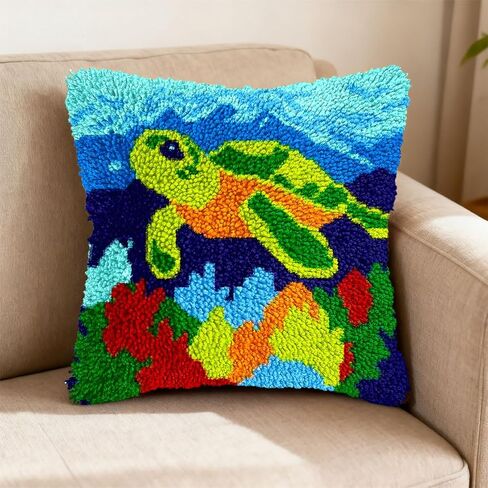DIY Latch Hook Pillow Kit Animal Cougar and Sunset Easy for Beginners with Pattern DIY Crochet Craft Kit Pillowcase Cushion for Home Decor 43x43cm-4 in Kuwait