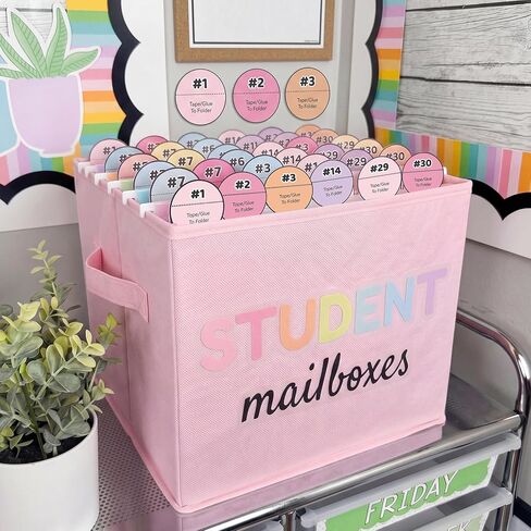 Kosiz 61 Pcs Pastel Classroom Mailbox Set Back to School Student Mailbox and Date Storage Set with Collapsible File Box 30 Hanging Files Folders 30 Index Tabs for School Classroom Teacher Must Haves in Kuwait