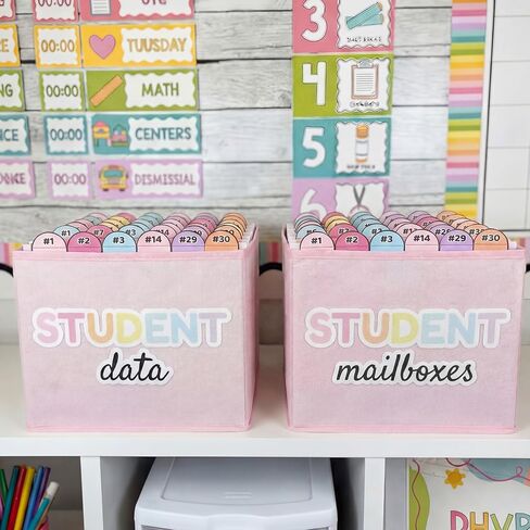 Kosiz 61 Pcs Pastel Classroom Mailbox Set Back to School Student Mailbox and Date Storage Set with Collapsible File Box 30 Hanging Files Folders 30 Index Tabs for School Classroom Teacher Must Haves in Kuwait