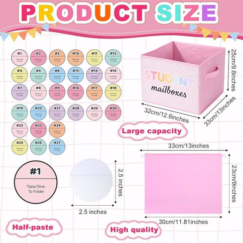 Kosiz 61 Pcs Pastel Classroom Mailbox Set Back to School Student Mailbox and Date Storage Set with Collapsible File Box 30 Hanging Files Folders 30 Index Tabs for School Classroom Teacher Must Haves in Kuwait