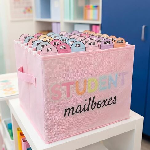 Kosiz 61 Pcs Pastel Classroom Mailbox Set Back to School Student Mailbox and Date Storage Set with Collapsible File Box 30 Hanging Files Folders 30 Index Tabs for School Classroom Teacher Must Haves in Kuwait