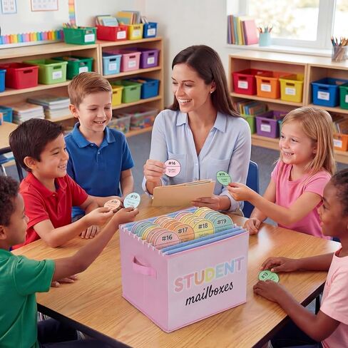Kosiz 61 Pcs Pastel Classroom Mailbox Set Back to School Student Mailbox and Date Storage Set with Collapsible File Box 30 Hanging Files Folders 30 Index Tabs for School Classroom Teacher Must Haves in Kuwait