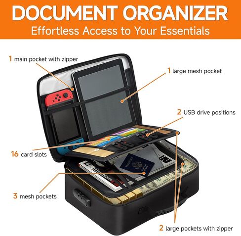 Fireproof Document Box, 5200°F Fire Safe Document Organizer with Lock, Portable Waterproof File Box for Home Travel, Safe Storage Boxes for Important Documents in Kuwait