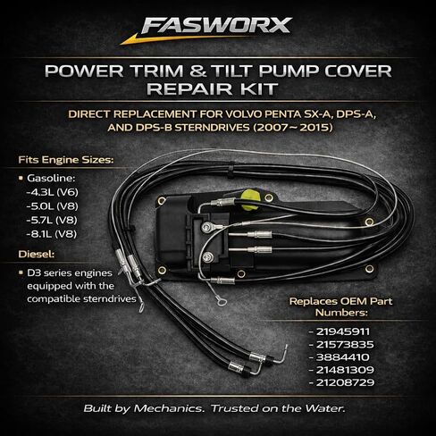 طقم إصلاح غطاء مضخة إمالة الطاقة FASWORX متوافق مع فولفو Penta SX-A DPS-A DPS-B DPS-B1 Sterndrives 2007-2015، يستبدل OEM 21945911 21573835 3884410 21481309، مجموعة الإسكان والخطوط الهيدروليكية in Kuwait