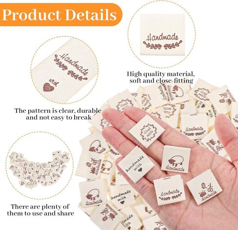 100 Pcs Sewing Labels for Handmade, 5 Style Fabric Labels Cotton Sewing Tags Handmade with Love Label for Clothing Personalized DIY Crafts Knitting Crocheting in Kuwait