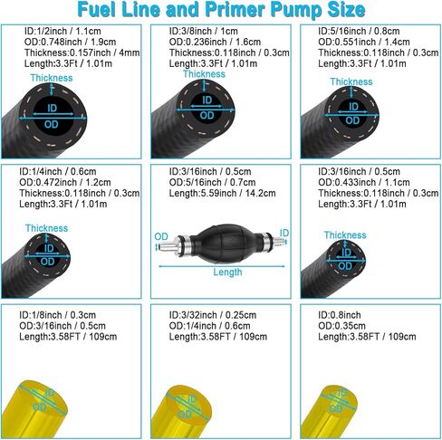 Fuel Line Kit 3/8" 5/16" 1/4" 1/2" 3/16"ID 3FT High Pressure 300PSI Reinforced NBR Rubber with 5/16" Primer Bulb Engines Marine Outboard Motor with 0.8" 3/32" 1/8"ID Fuel Hose String Trimmer in Kuwait