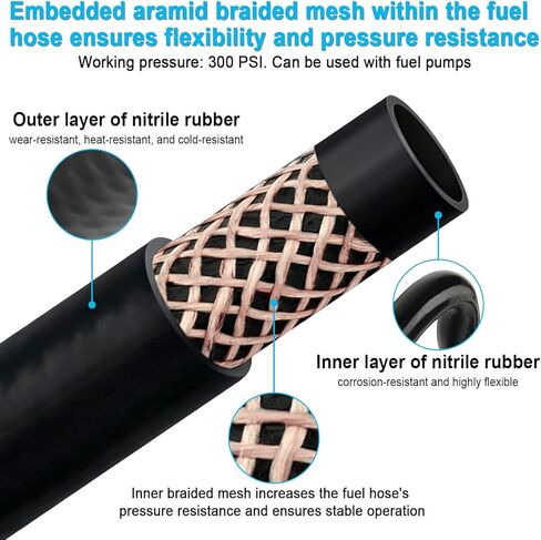 Fuel Line Kit 3/8" 5/16" 1/4" 1/2" 3/16"ID 3FT High Pressure 300PSI Reinforced NBR Rubber with 5/16" Primer Bulb Engines Marine Outboard Motor with 0.8" 3/32" 1/8"ID Fuel Hose String Trimmer in Kuwait