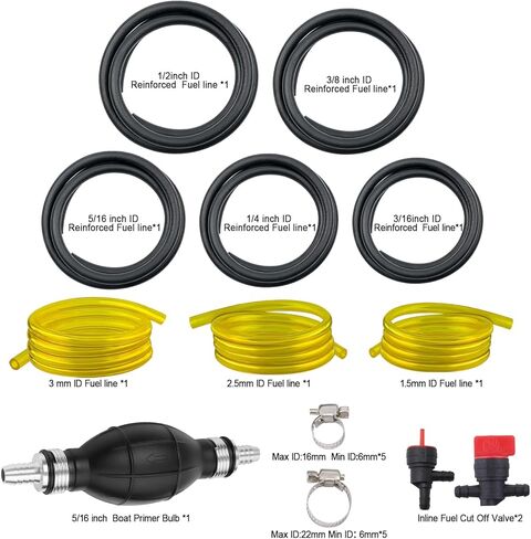 Fuel Line Kit 3/8" 5/16" 1/4" 1/2" 3/16"ID 3FT High Pressure 300PSI Reinforced NBR Rubber with 5/16" Primer Bulb Engines Marine Outboard Motor with 0.8" 3/32" 1/8"ID Fuel Hose String Trimmer in Kuwait